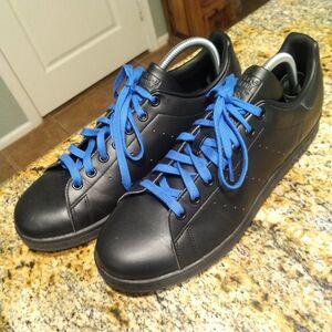 Adidas Originals Stan Smith Black Blue Lace Mens 10 Casual Sneakers FX5499 EUC